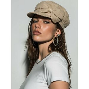 ☔️💜Vintage D&Y Cream Bow Adorned Newsboy Hat